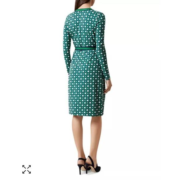 Hobbs London Jasmine Printed Wrap Dress Blue/ Green Geometric print Size 4 - Picture 2 of 8
